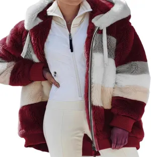 2024 New Rcontrasting Lamb Wool Padded Coat Sherpa Hoodie Lined Jacket Women Faux Fur Shearling Fleece Zip Shacket