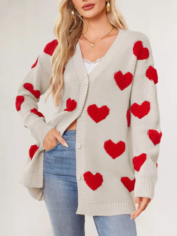 Casual Valentine's Day Heart Patterned Sweater