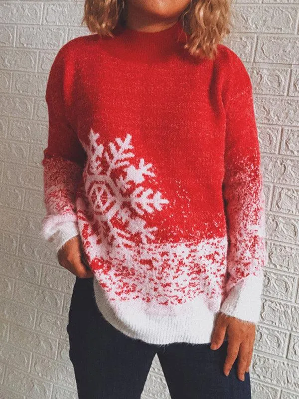 Charming Christmas Snowflake Sweater with Cozy Half Turtleneck for Women