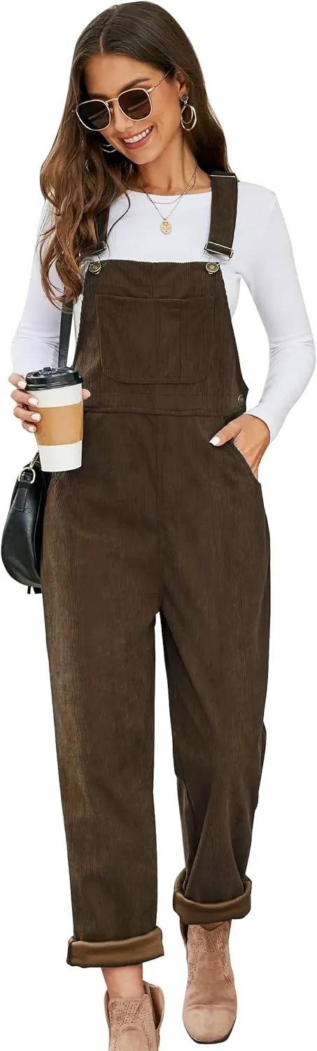 COZYPOIN Women's Corduroy Overalls Wide Leg Jumpsuits Loose Fit Adjustable Straps Bib Pants with Pockets