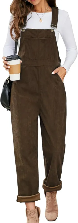 COZYPOIN Women's Corduroy Overalls Wide Leg Jumpsuits Loose Fit Adjustable Straps Bib Pants with Pockets