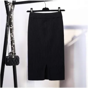 Dawery Women Back Slit Bodycon Elegant Midi Pencil Skirt Autumn Winter Casual Knitted Skirt High Waist Skirts