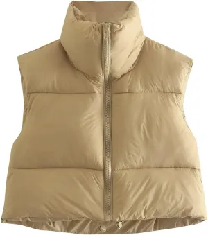 Gihuo Womens Cropped Puffer Vest Winter Crop Vest Lightweight Sleeveless Warm Outerwear Puffer Jacket Padded Gilet