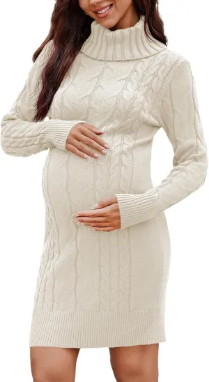 Langwyqu Womens Maternity Sweater Dress Cable Knit Sexy Bodycon Turtleneck Long Sleeve Mini Fall Sweaters Dresses