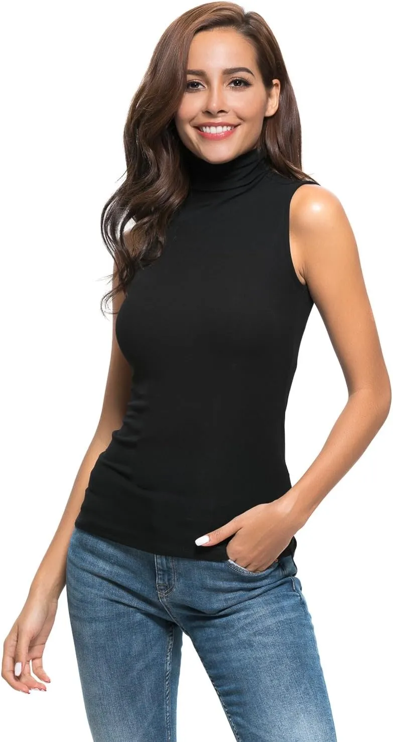 Nasperee Women Sleeveless/Long Sleeve Mock Turtleneck Tank Tops Slim Fit Stretchy Layer Tee Shirts