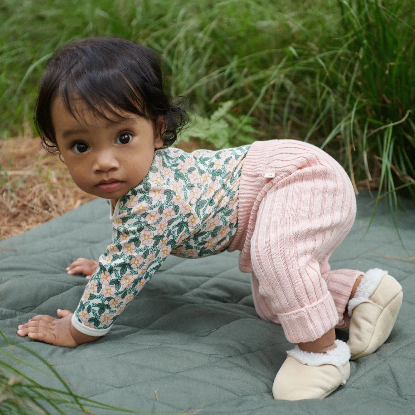 Nature Baby Lou Pants Cotton Knit - Rose Bud