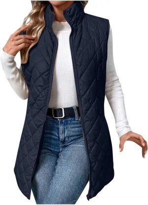 Puffer Vest for Women 2024 Winter Quilted Padded Warm Coat Stand Collar Full Zip Sleeveless Bubble Jacket Outwear