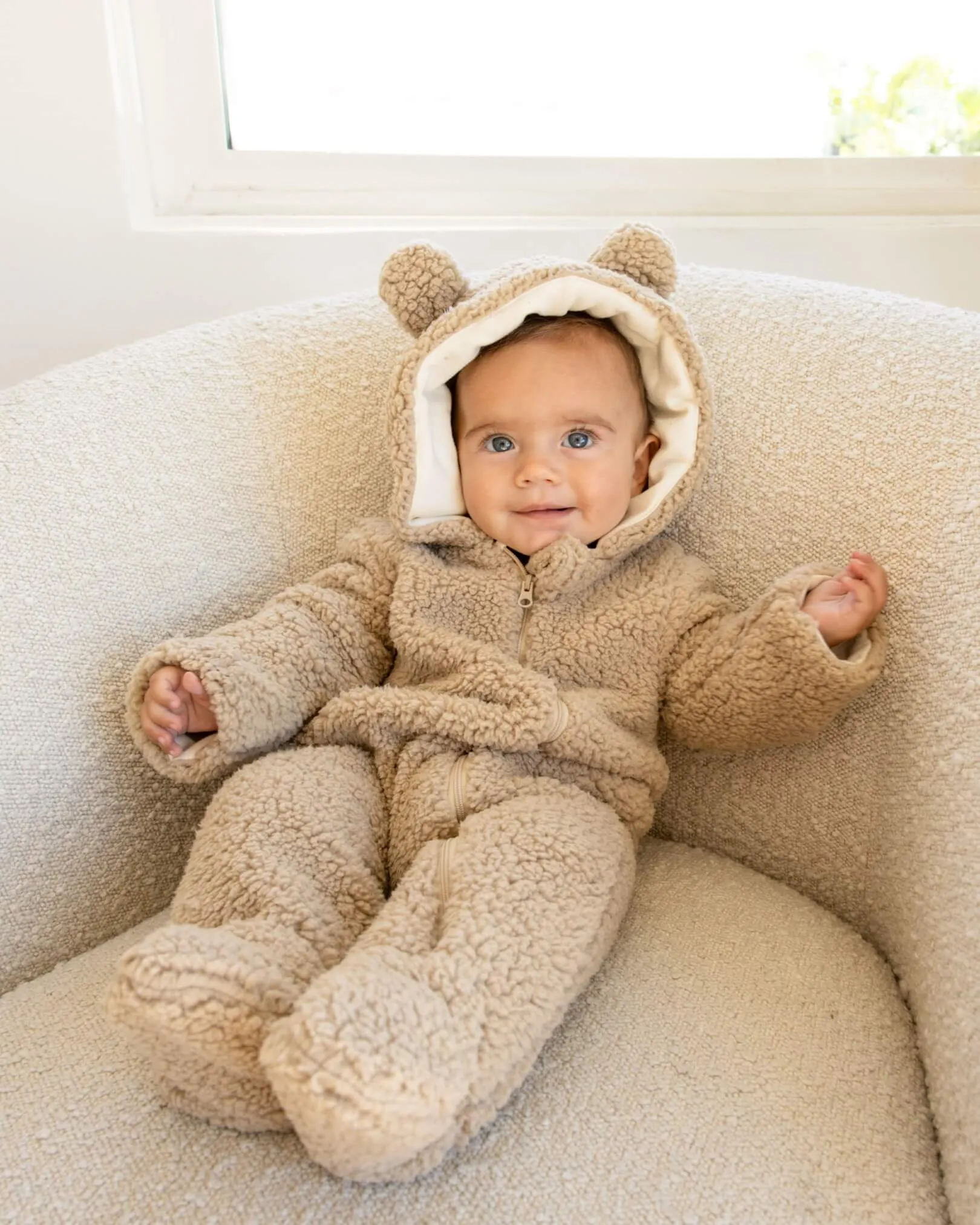Quincy Mae Bear Jumpsuit - Sand