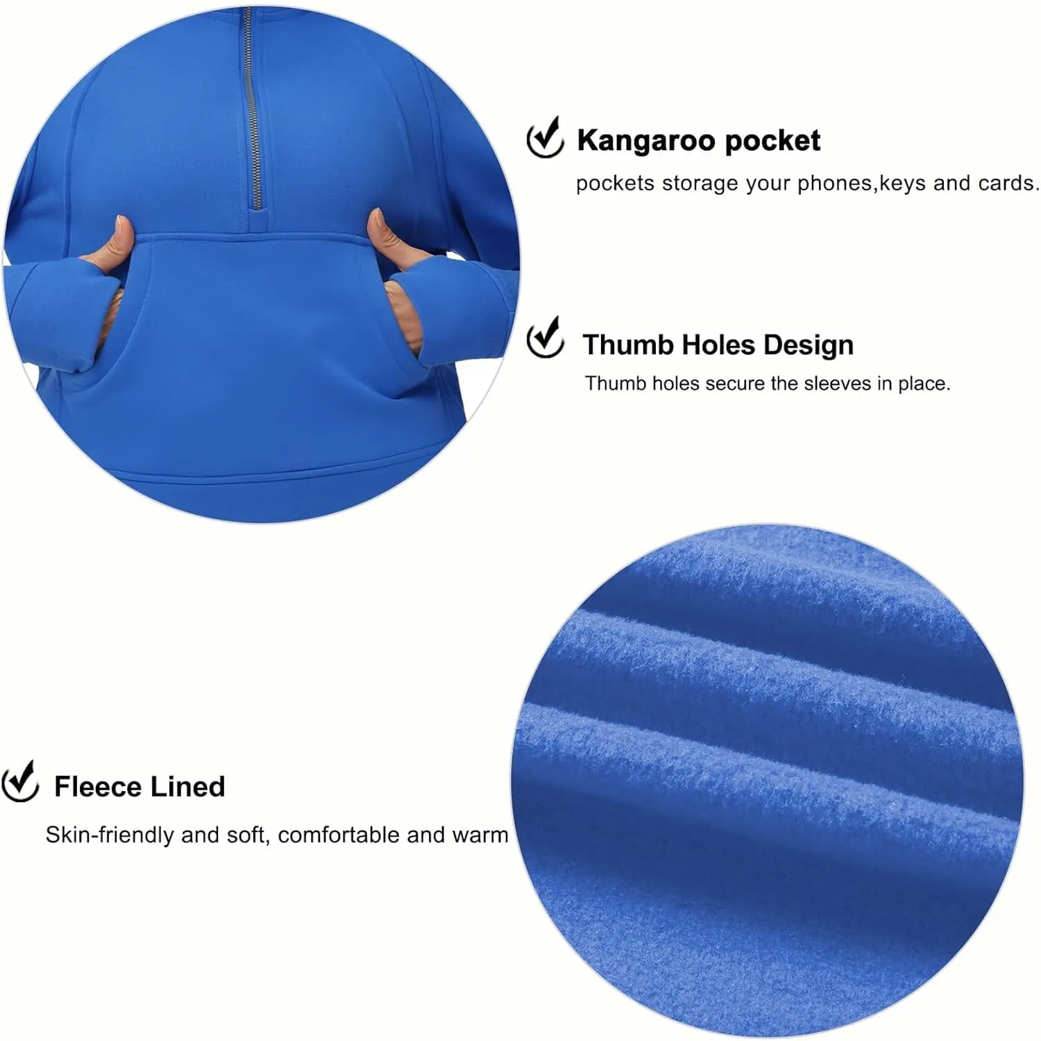 THE GYM PEOPLE Womens' Hoodies Half Zip Long Sleeve Fleece Crop Pullover Sweatshirts with Pockets Thumb Hole