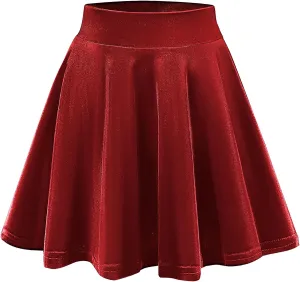 Urban CoCo Women's Vintage Velvet Stretchy Mini Flared Skater Skirt