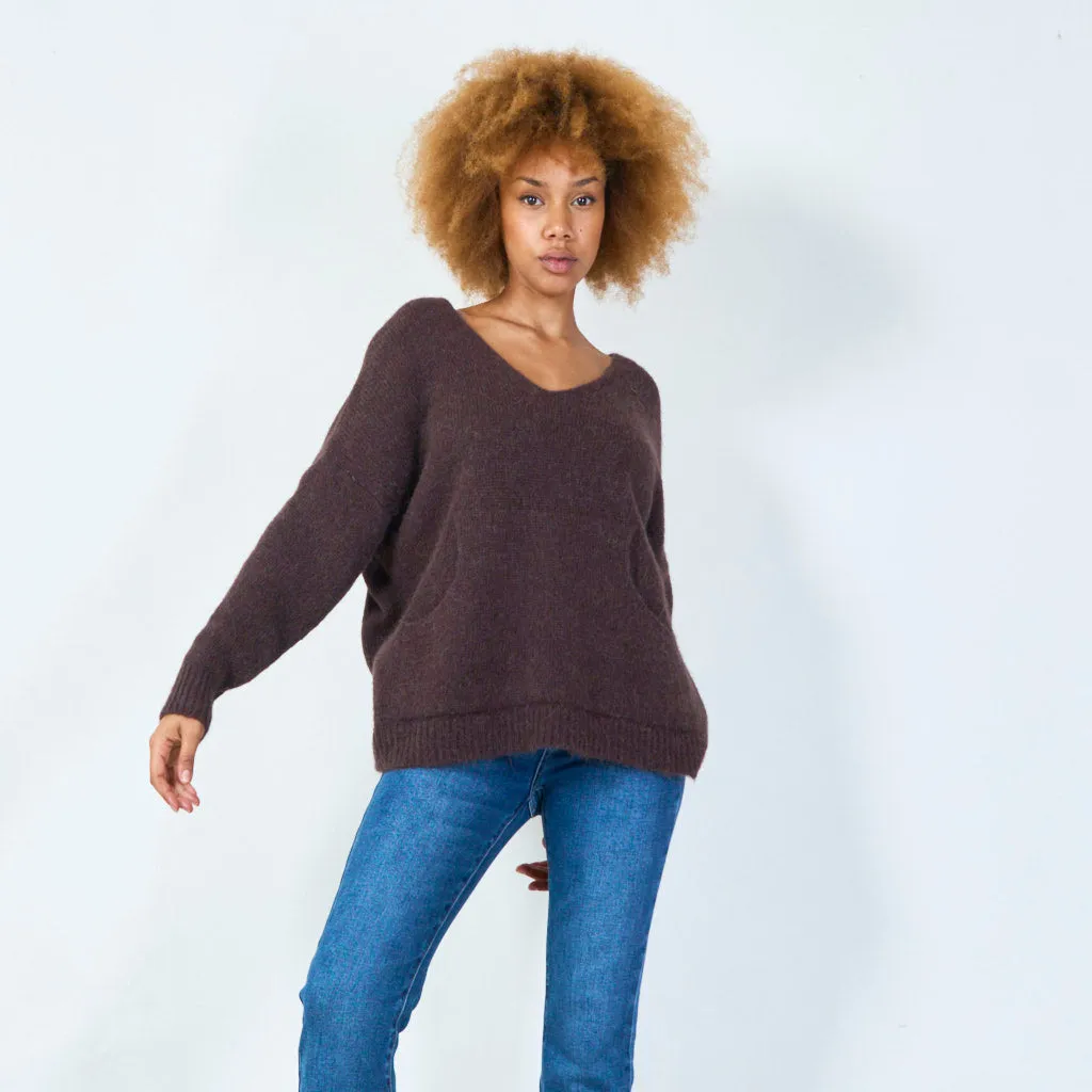 V-neck oversized knit sweater wholesale