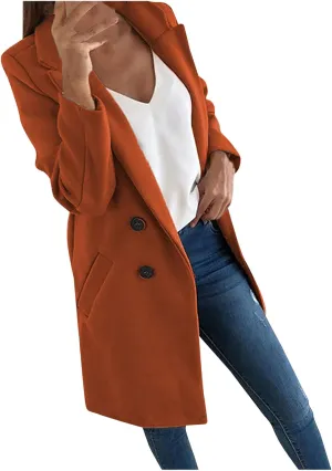 Winter Coats for Women Basic Essential Double Breasted Midi Wool Blend Pea Coats 2022 Blazer Jackets for Women Winter Coat