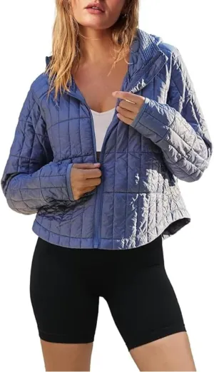 Womens Hooded Puffer Jacket Feather Packable Quilted Jackets Lightweight Zipper Padded Coat with Pockets