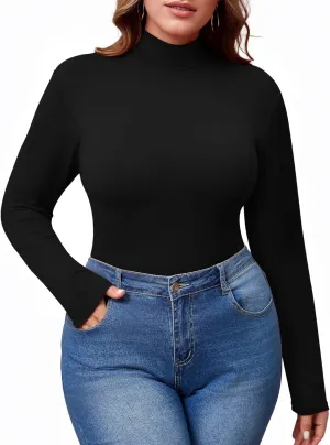 Women's Plus Size Mock Turtleneck Long Sleeve Tops Basic Tee T Shirt Fall Winter Top 2025