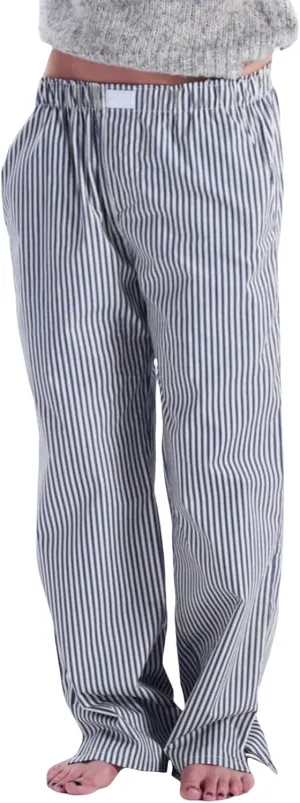 Women's Stripe Pajama Pants Y2K Elastic High Waisted Wide Leg Pants Loose Lounge Sleep Pants Trousers with Pockets