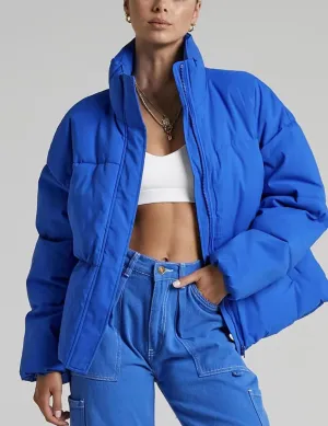Yimoon Women's Cropped Puffer Jackets Casual Padded Jacket Long Sleeve Full Zip Stand Collar Winter Coat