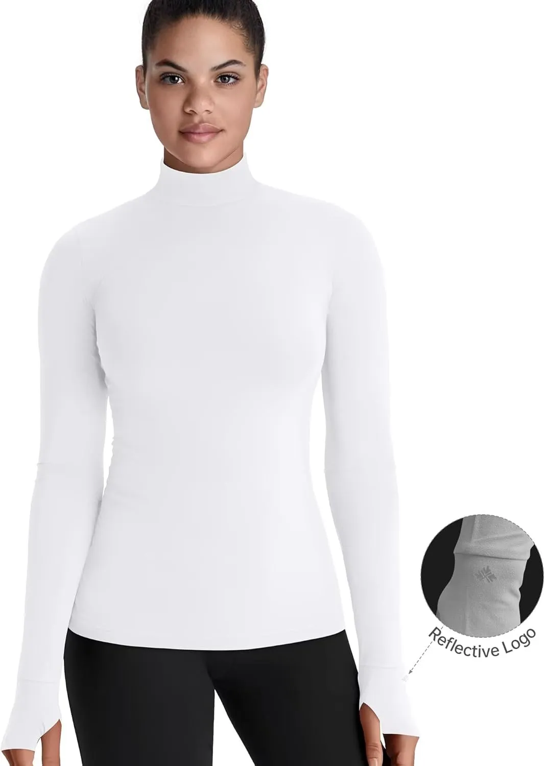 Zengjo Mock Neck Long Sleeve Workout Top, Thumb Hole Athletic Shirts for Women Running Yoga Lightweight Thermal Baselayer