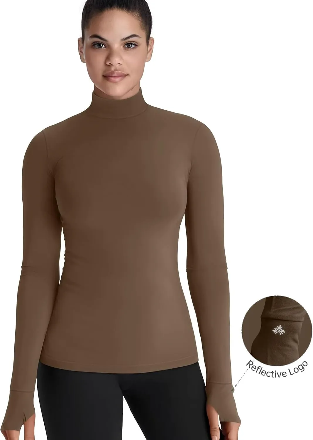 Zengjo Mock Neck Long Sleeve Workout Top, Thumb Hole Athletic Shirts for Women Running Yoga Lightweight Thermal Baselayer
