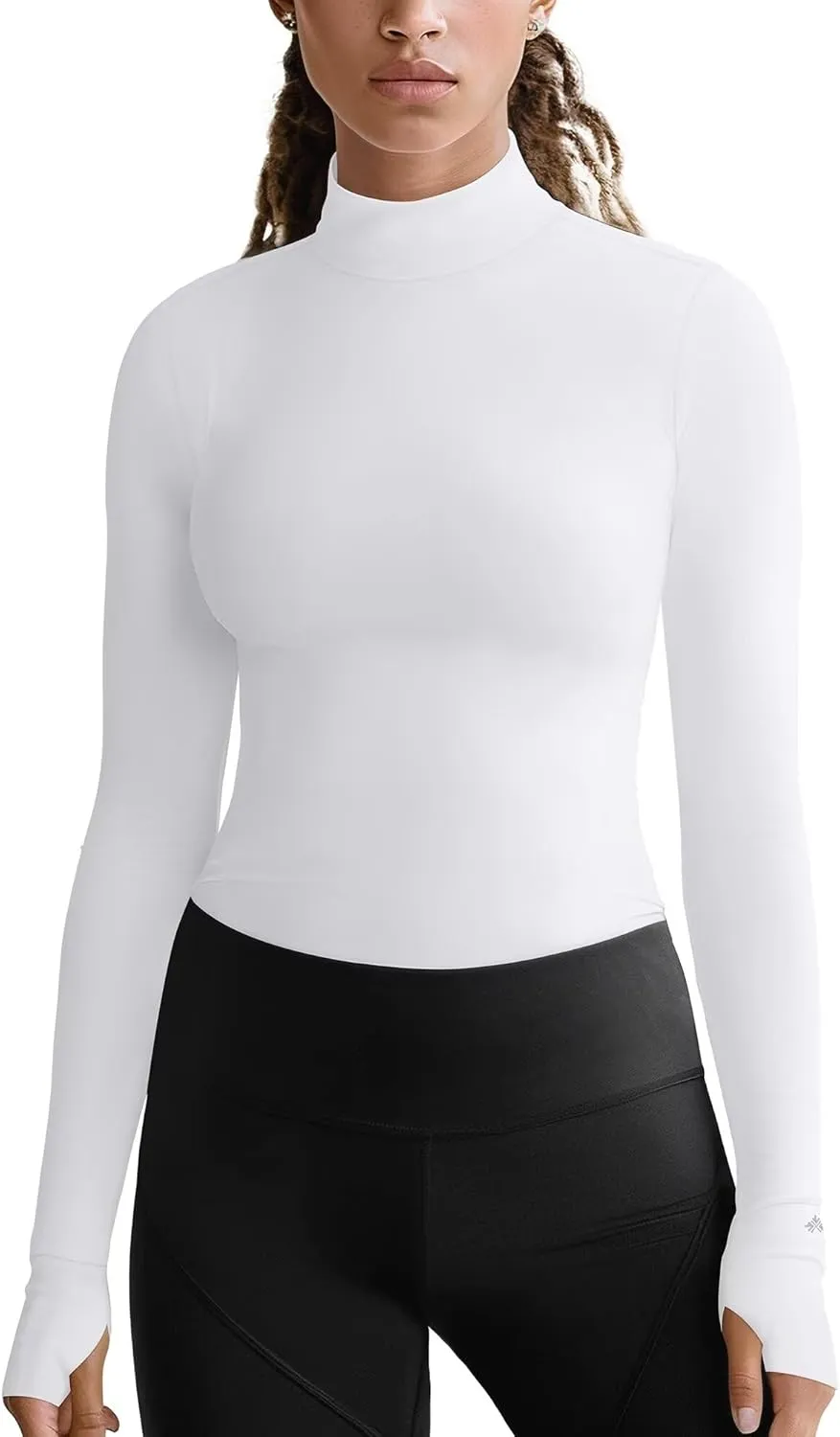 Zengjo Mock Neck Long Sleeve Workout Top, Thumb Hole Athletic Shirts for Women Running Yoga Lightweight Thermal Baselayer